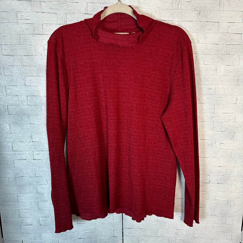 Soft‎ surrounding women's red turtleneck lettuce hem feminine soft red cozycore